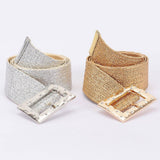 Rhinestone Square Buckle Straw Stretch Belt – Silver