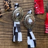 Concho Rodeo Western Cowgirl Earrings Black White Checkered