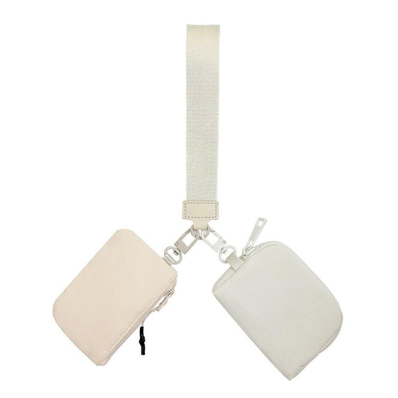 Dual Pouch Wallets Wristlet Keychain Cream and Ivory