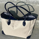 Carryall Shopper Tote Bag Beige Navy Blue