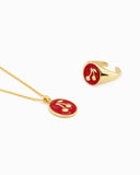 Gold Cherry Signet Pendant Necklace | Oval Enamel Stamp