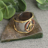 Mixed Metal Peace Sign Ring | Hammered Silver Band with Gold & Copper Boho Ring