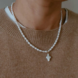 Genuine Freshwater Pearl Cross Necklace | 18k Gold Plated