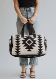 Western Aztec Woven Cotton Duffel Travel Bag Cream Black