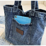 Dark Blue Washed Denim Shoulder Bag | Vintage Pocket Bag