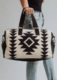 Western Aztec Woven Cotton Duffel Travel Bag Cream Black