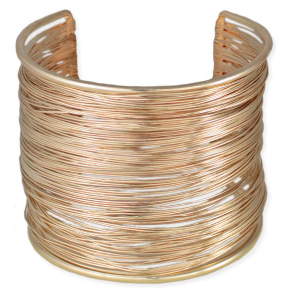Gold Wires Wide Cuff Statement Bracelet