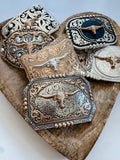 Western Longhorn Belt Buckle – Gold-Tone Openwork, Style 6