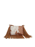 Brown Vegan Cowhide Fringe Crossbody Bag | Western Hair-On Shoulder Bag