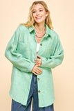 Textured Chest Pocket Button Front Jacket Shacket Mint Green