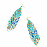 Waterfall Beaded Drop Earrings in Blue & Gold