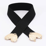 Double Heart Buckle Stretch Belt in Black & Silver