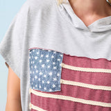 Vintage Look Americana Patriotic Hooded Top Red White Blue