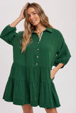 Tiered Ruffle Shirt Dress - Forest Green