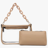 Jessica Clear Duo Crossbody Strap Chain Strap Dark Brown