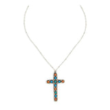 Beaded Stones Cross Necklace – Faux Coral, Lapis & Turquoise