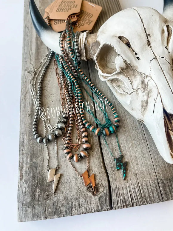 Layered Navajo Lightning Bolt Western Necklace Patina Turquoise