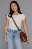 Olive & Multicolored Velvet Floral Crossbody Bag