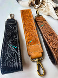 Hand Tooled Leather Wristlet Keychain Key Fob Chunky