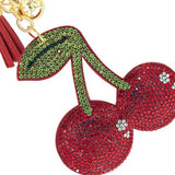 Bling Rhinestone Puffer Cherries Tassel Keyring Bag Charm
