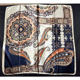 Tan Navy Blue Paisley Printed Western Southwestern Wild Rag Scarf Accent