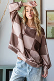 Winter Checkered Long Sleeve Sweatshirt Mocha Regular and Plus Size