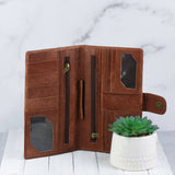 Genuine Leather and Cowhide Travel Wallet Brown Leather Leopard Print Hide