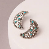 Western Star Patterned Crescent Moon Earrings | Turquoise