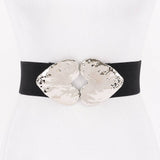 Double Heart Buckle Stretch Belt in Black & Silver