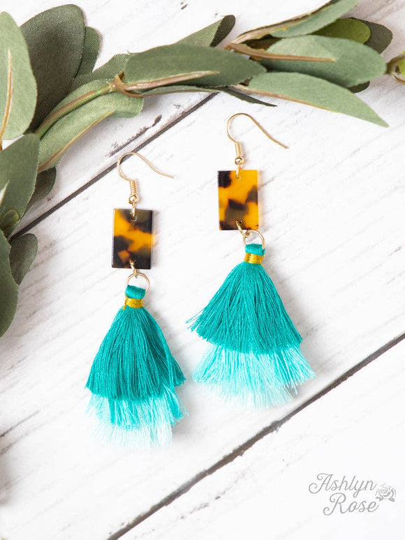 Beyond Precision Tassel Earrings with Leopard Accent with Ombre Aqua