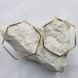 Gold Tone Geometric Hexagon Wire Hoop Earrings