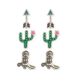 Southwest Stud Earrings Set of 3 | Cactus, Arrow & Cowboy Boot