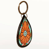 American Darling Orange Floral Tooled Leather Keyring