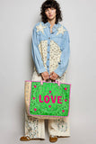 LOVE Bandana Quilted Tote Bag | Green Multi