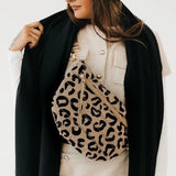 Black Tan Leopard Printed Quilted Puffer Sling Belt Crossbody Bag