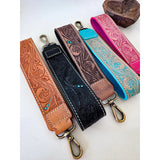 Hand Tooled Leather Wristlet Keychain Key Fob Chunky Tan