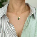 Ellie Three Charms Necklace | 18k Gold Plated | Malachite & Pearl