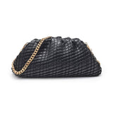 Veronica Woven Vegan Leather Clutch | Black with Gold Hardware & Chain Strap