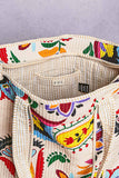 Quilted Boho Tote Bag – Cream Multi Print