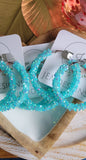 Blue Glitter Hoop Earrings 1.96"