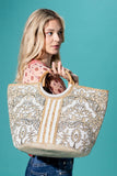 Ruggine Myth Floral Printed Woven Jute Tote Shopper Bag
