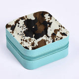 Brown Cow Print Turquoise Square Jewelry Case