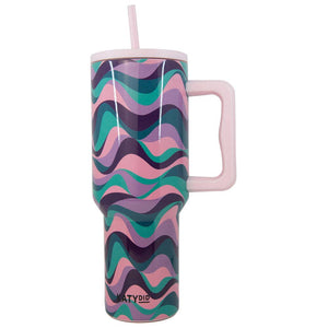 Pink Purple Green Swirl 38 Oz Insulated Stainless Steel Tumbler with Handle