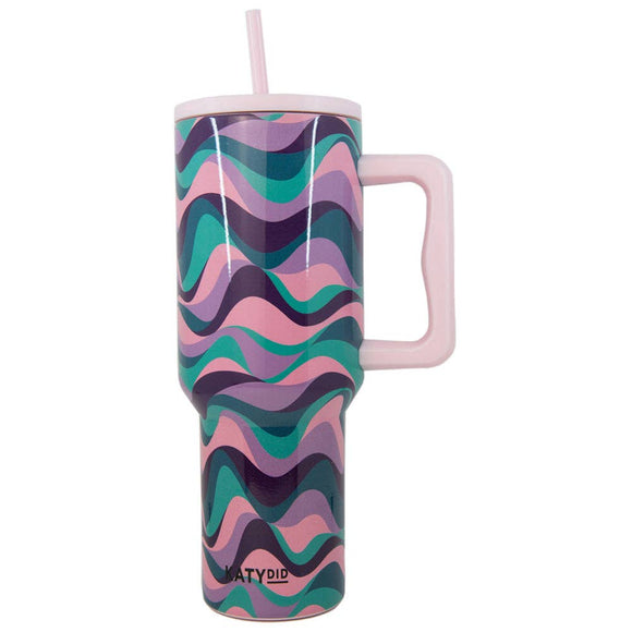 Pink Purple Green Swirl 38 Oz Insulated Stainless Steel Tumbler with Handle