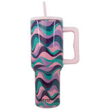 Pink Purple Green Swirl 38 Oz Insulated Stainless Steel Tumbler with Handle