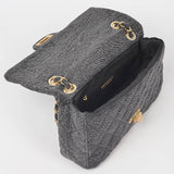 Quilted Denim Shoulder Bag Chain Strap Black