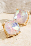 Opalescent White Faceted Glass Stud Earrings