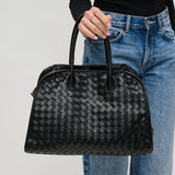 Rhonda Woven Vegan Leather Tote Bag | Black