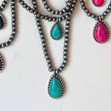 Multi Layered Necklace Navajo Bead Teardrop Stone Necklace Turquoise