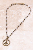 Peace Sign Beaded Necklace | Gold & Clear | Dylan Designs